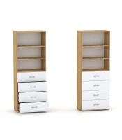 Regał Szafa POLA 215 4S3P - 4 szer. Biały mat połyk. Hikora Naturalna